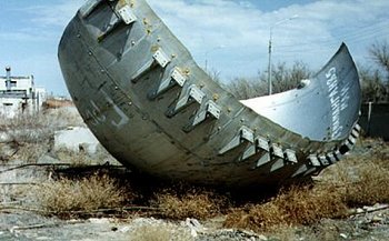 propellant tank dome, abandoned at baikonur