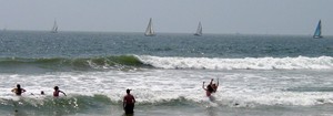 chris frolics on the santa monica beach