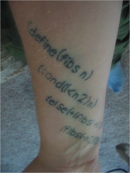 Code Tattoo. scheme tatoo. I'm reallydis tracted by the typogr aphy [via The 